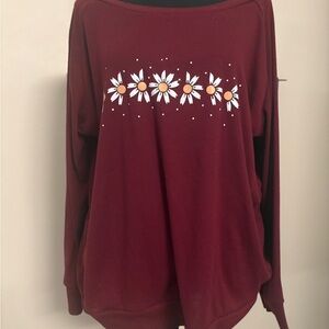 Women's Burgundy Sweater with Daisy Print